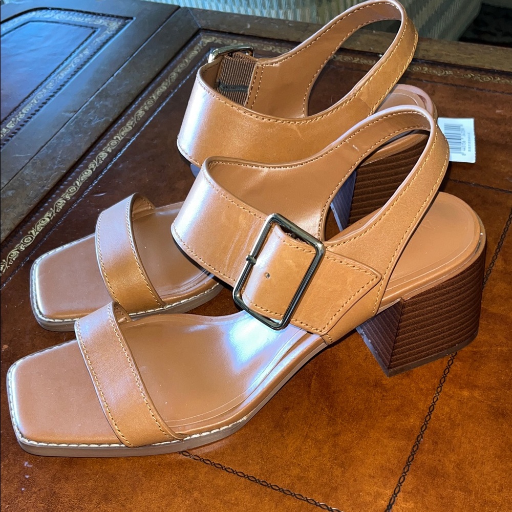 Leather NWTs Mango Cognac 2&1/2 Heel Sandals Size 8 - Picture 4 of 8